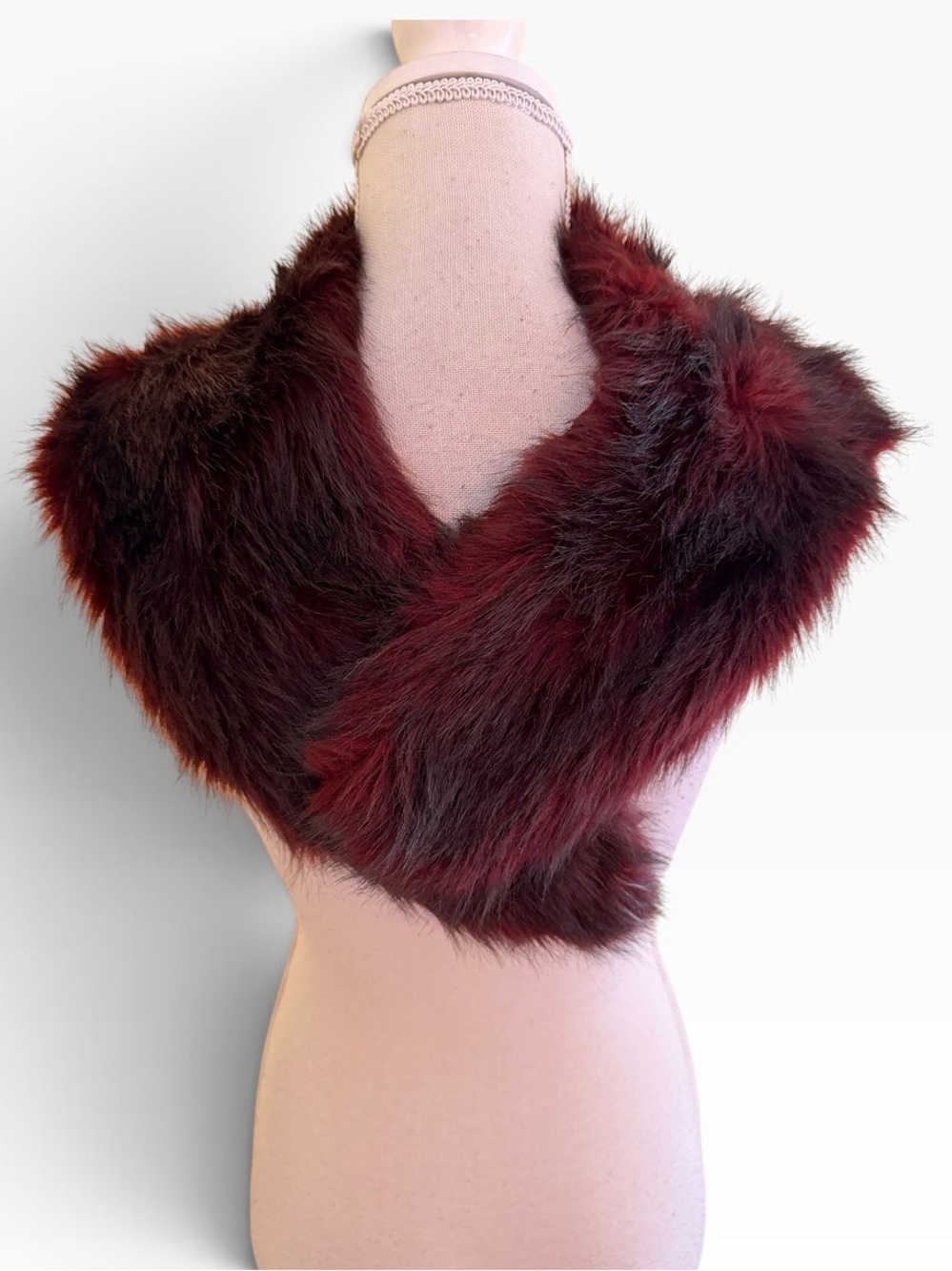 Lane Bryant Burgundy with Black tTpping Faux Fur Shoulder Stole
